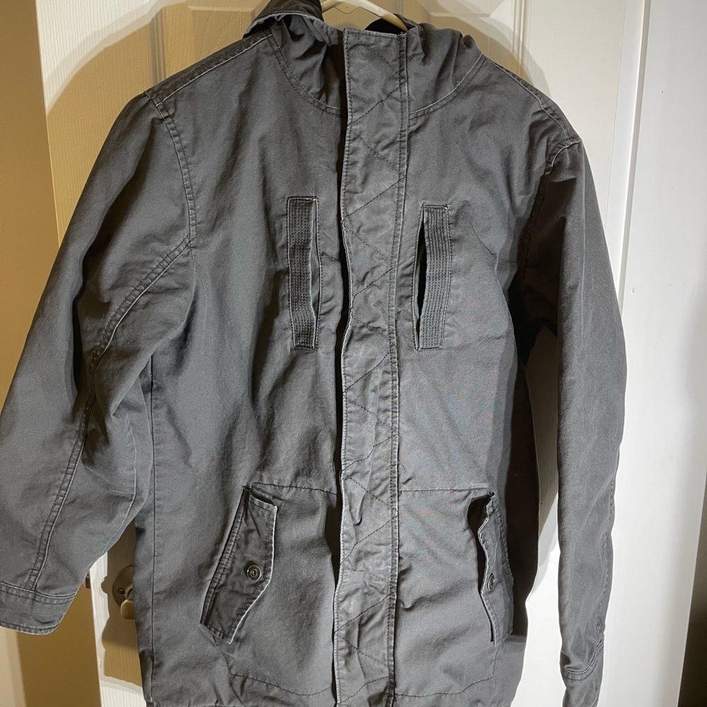 Old Navy Military Jacket Unisex Gray Boys XL Distressed Y2K Street Wear Winter